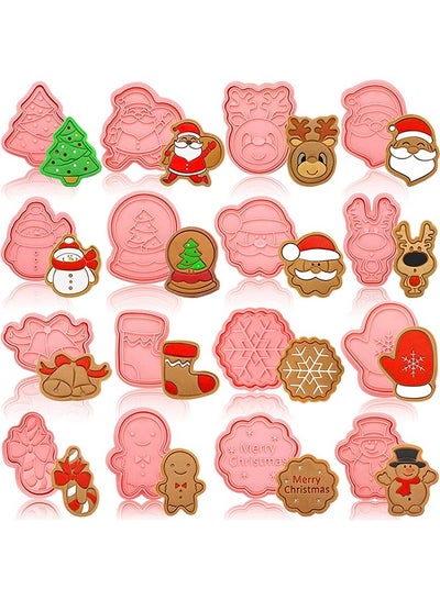 Buy 16 Piece Cookie Cutters Mini Cookie Stamps Embossing Xmas Shapes 3D Plastic Cookie Cutters for Kids Snowman Santa Reindeer Fondant Cookie Baking Birthday Party Supplies in Egypt