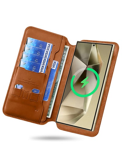 اشتري Wallet Wireless Power Bank for Samsung Galaxy S24 Ultra Compatible with MagSafe Battery Pack Wireless Portable Charger Magnetic Wallet Brown في الامارات