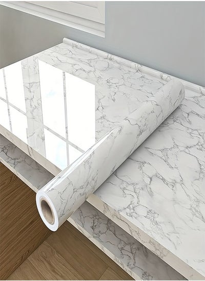 Buy Marble Pattern kitchen Countertop Self-Adhesive Waterproof Wallpaper White Gray 60x300cm in UAE