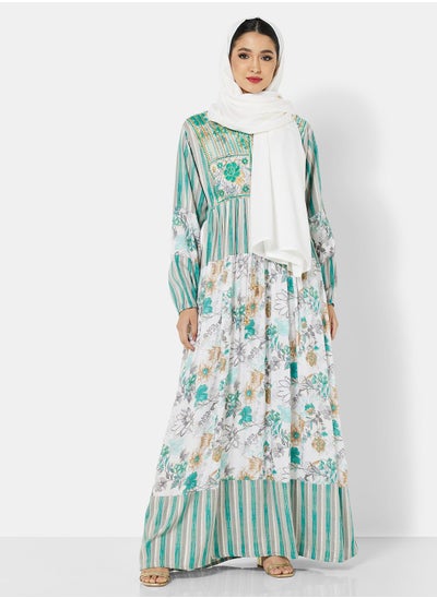 اشتري FLORAL PRINT WITH FLORAL EMBROIDERY SAUDI ARABIC JALABIYA في السعودية