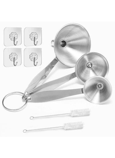 Buy 10 Pcs Stainless Steel Funnels Set, Funnels for Filling Bottles Stainless Steel Kitchen Funnel Set, Large Medium Small Food Grade Metal Long Handle Funnel with 2 Cleaning Brushes and 4 Sticky Hooks Kitchen Funnel Set for Filling Oil, Powder, Kitchen Funnel for Essential Oil, Flask, Liquid in UAE