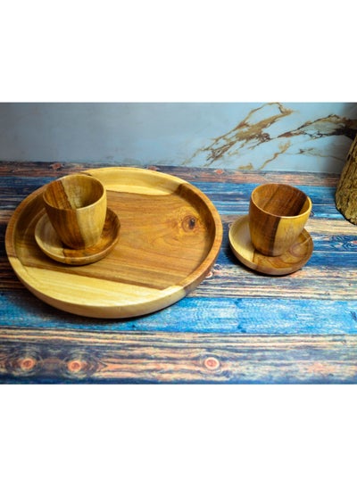 Buy Tray with two cups and dishes, natural, handmade from healthy wood, 100% natural colors in Egypt