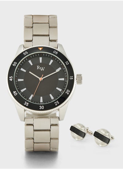 Buy Analogue Watch With Cuff Link Gift Set in UAE