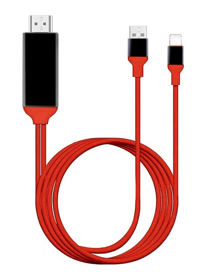 Buy Adapter Cable for Lightning to HDMI Digital AV Sync Audio and Video Connection for iPhone 8 / X/ 11/ 12/ 13 and iPad Devices to TV/Projector/Monitor (Red) in UAE