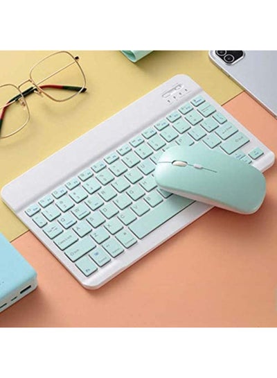 Buy Rechargeable Bluetooth Keyboard And Mouse Combo Ultra-Slim Portable Compact Set For Android Windows Tablet Cell Phone IPhone IPad Pro Air Mini OS IOS 13 And Above Green in UAE