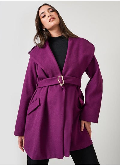 Buy Regular Fit Longline Wool Like Belted Coat in Saudi Arabia