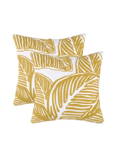 Buy 2 Piece Embroidered Cushion cover (45x45 cm) Without Filler Yellow in Saudi Arabia