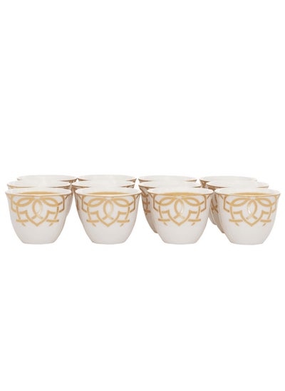 اشتري White Porcelain Coffee Cups Set with Gold Pattern 12 Pieces في السعودية