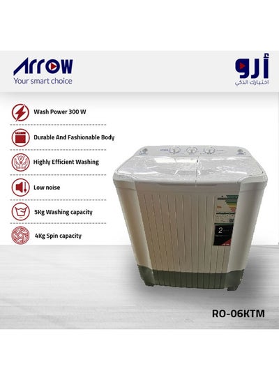 Buy TWIN TUB 5 KG WASHING MACHINE|Semi Automatic streamlined design and Rust-Free Design| Full Strong Plastic Body Durable And Fashionable | White color | Turbo Wash | Low noise | Model Name: RO-06KTM in Saudi Arabia