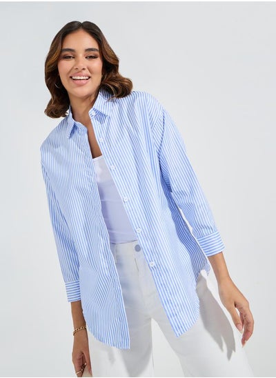 Buy Oversized Basic Shirt with Button Placket in Saudi Arabia