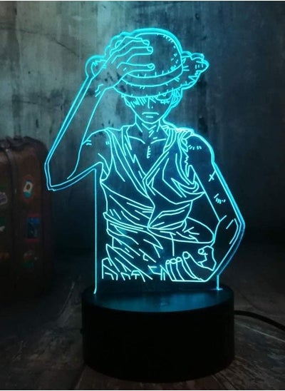 اشتري Multicolour 3D Anime Night Light Of 16 Colors With Remote Control Desk Lights Illusion LED Nightlights One Piece Luffy Hat 16 Color Changing Lampara For Xmas Gift في الامارات