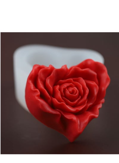 اشتري Candle Molds 3d Heart-shaped Rose Silicone for Making Resin Pillar Aromatherapy Gypsum Candles Wax Soap Flower Specimen Clay Craft في الامارات