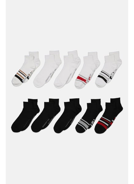 Buy Men 10 Pairs Brand Logo Socks, Black/White in UAE