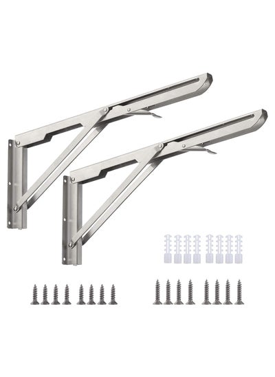 Buy Folding Shelf Brackets 12inch - 2pcs Heavy Duty Stainless Steel Wall Mounted Triangle Brackets for Table Work Bench, Space Saving DIY Bracket in UAE