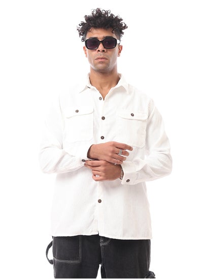 Buy Front Patched Pockets White Corduroy Shirt in Egypt