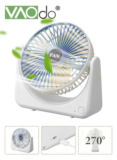 اشتري Portable Min Deskop Fan USB Charging 3 Speeds Strong Airflow and Low Decibel Table Fan Good for Student Dormitory Office Bedroom Travel Shaking Head Fan Blue في الامارات