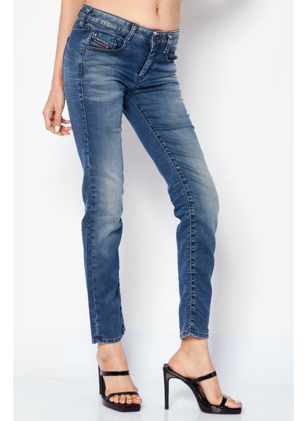 Buy Women Regular Fit Washed Stretchable Denim Jeans, Blue in UAE