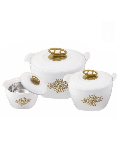 Buy Rashi Status Insulated Casserole Set of 3 Pieces-1800ml,2600ml and 3600ml, White Gold in Saudi Arabia