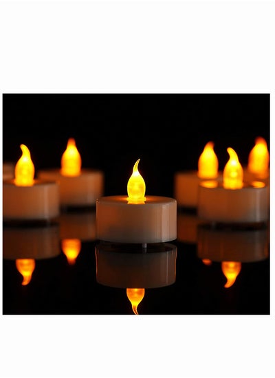 Buy Flameless Candle Lanterns, SYOSI 12 Pcs Realistic and Bright Flickering Battery Operated LED Tea Lights, Electric Fake Candle in Warm Yellow in UAE