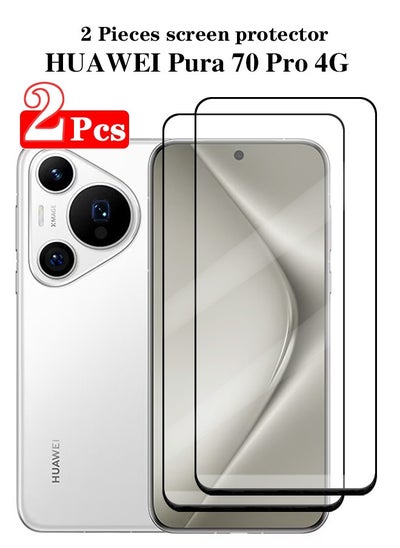 Buy 2 Pieces Full Cover Glass Screen Protector For HUAWEI Pura 70 Pro 4G Black/Clear and Screen Protector Accessories in Saudi Arabia