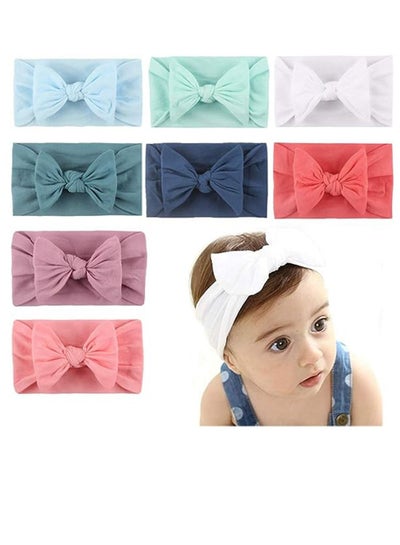 Buy Baby Girls Headband, 8PCS Stretchy Nylon Soft Headband with Bowknot Cute Princess hairband in Saudi Arabia
