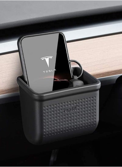 Buy Car Vent Organizer Bag for Tesla Model 3 and Model Y, Multifunctional Silicone Storage Bag, Phone Bag, Sunglass Holder (Black) in UAE