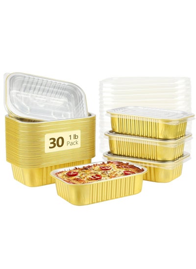 Buy 1lb Small Aluminum Pans With Lids, 16oz Foil Baking Tins Leftover Containers Takeout To Food Containers With PP Covers, Disposable Individual Pie Cake Pans Holders(30 Pack) in Saudi Arabia