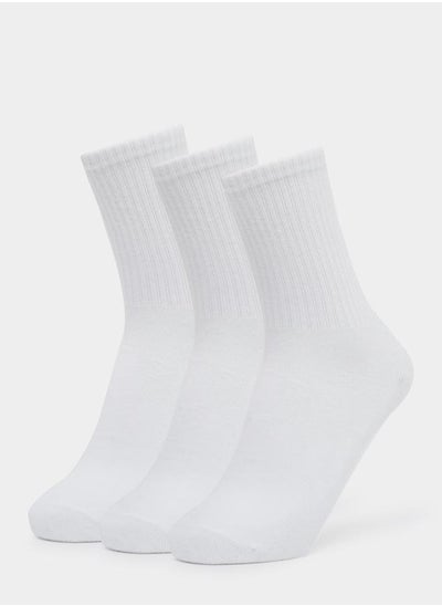 Buy Set of 3 - Solid Ribbed Socks in Saudi Arabia