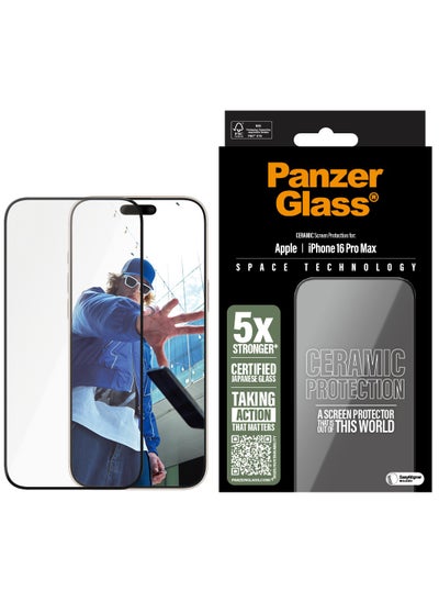 اشتري PanzerGlass® Ceramic Screen Protector for Apple iPhone 16 Pro Max, EasyAligner, 5X Strength Japanese Glass-Ceramics, High Scratch Resistance, Impact Resistant في الامارات