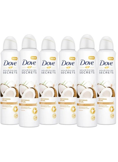 Buy Dove Women Coconut  Antiperspirant Deodorant Spray 250ml Pack of 6 in UAE