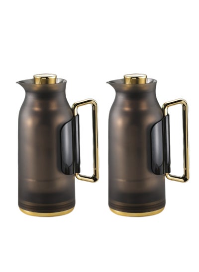 Buy Thermos Set of 2 Pieces for Tea and Coffee from Petros Clear Black/Golden Color 1Liter in Saudi Arabia