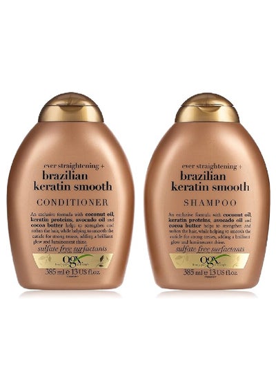 Buy Ever Straightening With Brazilian Keratin Smooth Shampoo And Conditioner 385ml Pack of 2 770ml in UAE