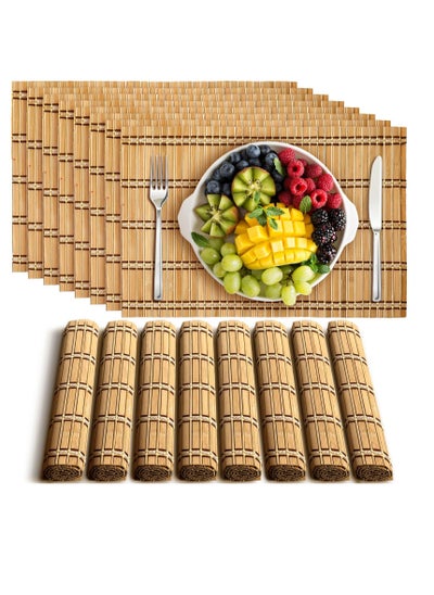 Buy Natural Bamboo Placemats, 8 Pcs Placemats Anti Slip and Heat Resistant Table Mat, Rustic Style Mat for Dining Kitchen Protection, Washable, for Kitchen, Dinning Room, Table Protection in Saudi Arabia