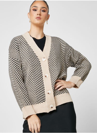 Buy Chevron Pattern Detail Cardigan in UAE