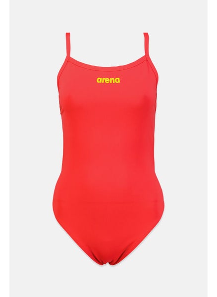 Buy Women Brand Logo Sleeveless One Piece Swimsuit, Fluorescent Red in Saudi Arabia