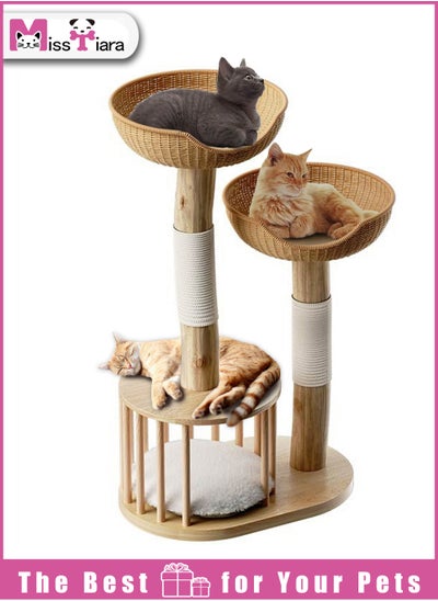 Buy Cat Tree Tower, Cat Condo, Cat Scratching Post, with 8cm thick Solid wood white posts and trunk rattan cat tree climbing tower cat nest sisal cat scratching board tree with oak solid wood board in UAE