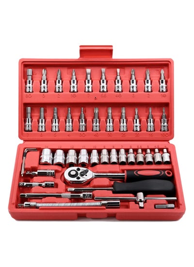 اشتري 46 Pcs Drive Socket Ratchet Wrench Set with Bit Socket Metric and Extension Bar for Auto Repairing Automobile Motorcycle Hardware Tool Combination Suit Household with Storage Case في الامارات