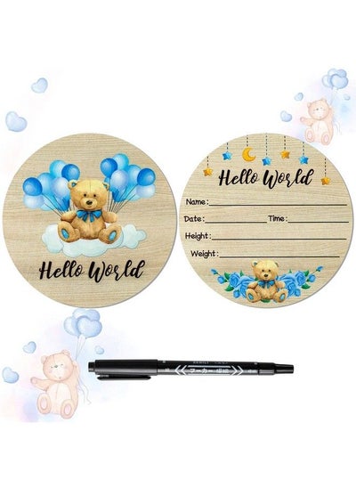 اشتري Wooden Baby Birth Announcement Sign With Marker Pen Blue Bear Pattern Newborn Announcement Card Personalized Wooden Baby Birth Sign For Baby Shower Birthday Gift Keepsakes في السعودية