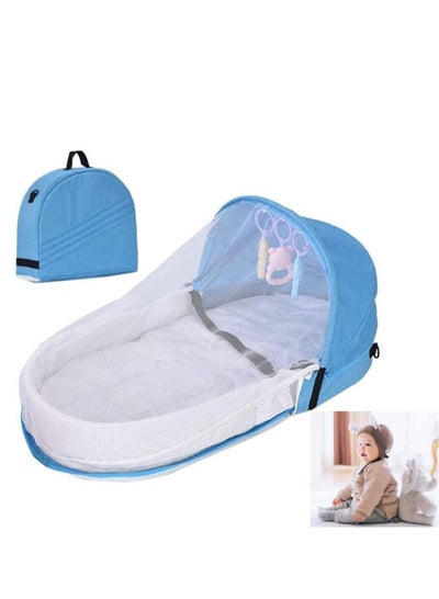 Buy Baby Travel Cot with Mosquito Net and Awning, Folding Portable Bassinet, Baby Crib Travel Bed Breathable Cradle Cot in Saudi Arabia