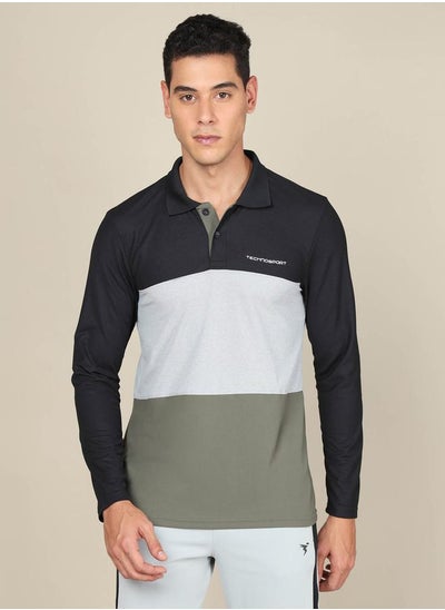 اشتري Colorblock Pique Slim Fit Polo T-Shirt with Long Sleeves في السعودية