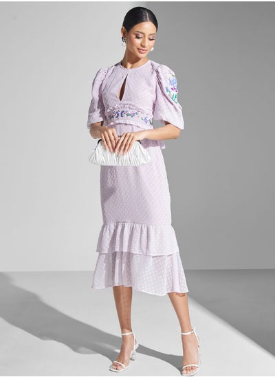 Buy Embroidered Ruffled Mesh Dress in Saudi Arabia