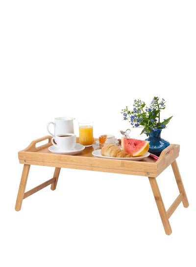 Buy Breakfast in Bed Tray Table with Folding Legs | Bed Table Laptop Desk- Portable Breakfast Serving Tray | Bamboo Bed Tray with Legs | Bamboo Laptop Table-Laptop Table on Bed in UAE