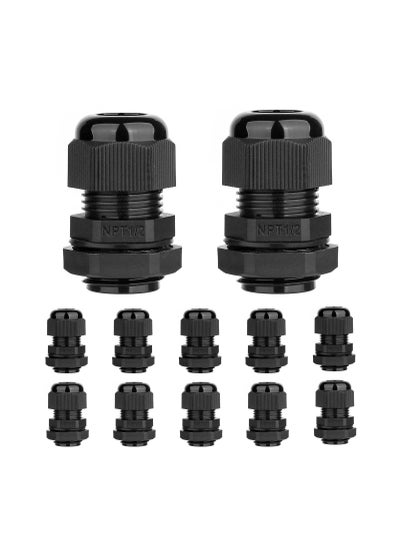 اشتري 12 Pack 1/2'' IP68 NPT Cable Gland Waterproof Connectors Adjustable 6-12mm/0.24-0.47inch Nylon Glands Joints with Gaskets (1/2", Pack) في الامارات