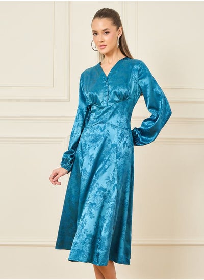 Buy Satin Jacquard Print A-Line Midi Dress in Saudi Arabia