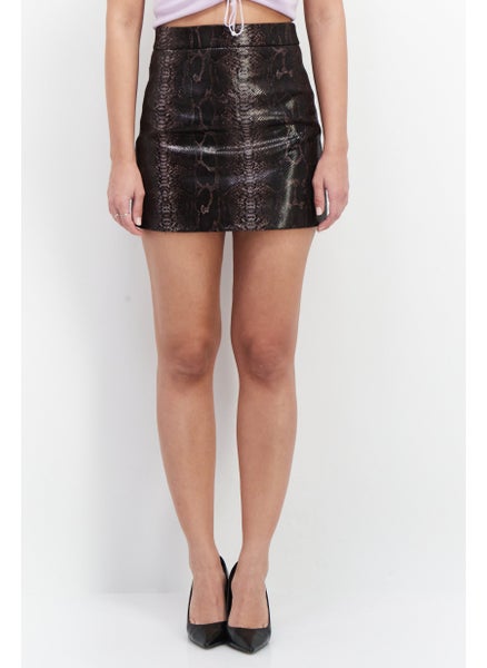 اشتري Women Animal Mini Skirt, Brown/Black في الامارات