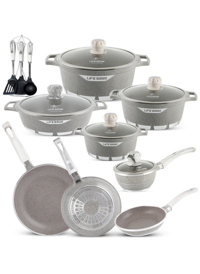 Buy Cookware Set 20 pieces - Pots and Pans set Granite Non Stick Coating 100% PFOA FREE, Die Cast Cooking Set include Casseroles & Frying Pans & Milk Pan & Kitchen Utensils in UAE