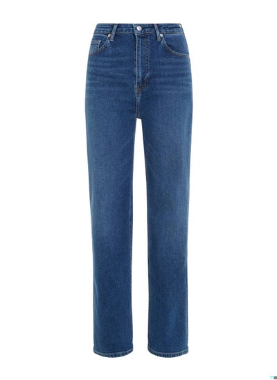 Buy Women's High Rise Relaxed Straight Jeans, Blue in UAE