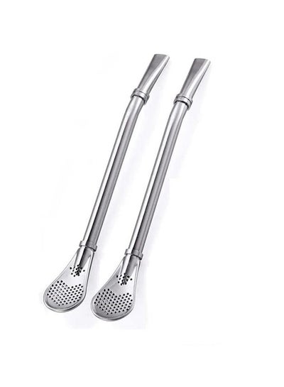 Buy 2Pcs Stainless Steel Drinking Spoon Straws Reusable Straws with Filter Silver Spoons Bombillas Yerba Mate Straw Silver in UAE