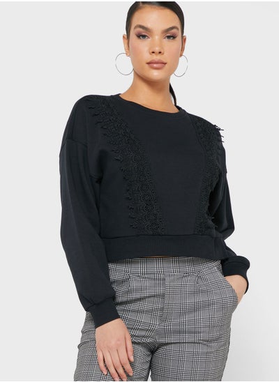 Buy Lace Detail Crew Neck Sweatshirt in Saudi Arabia