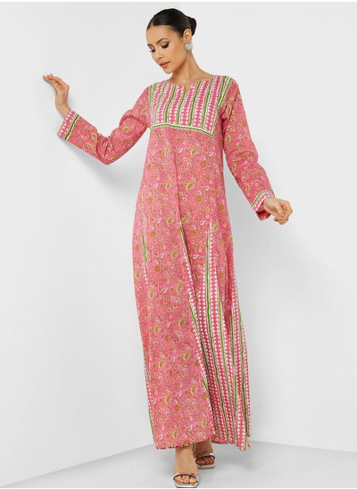 Buy Printed V-Neck Jalabiya in UAE